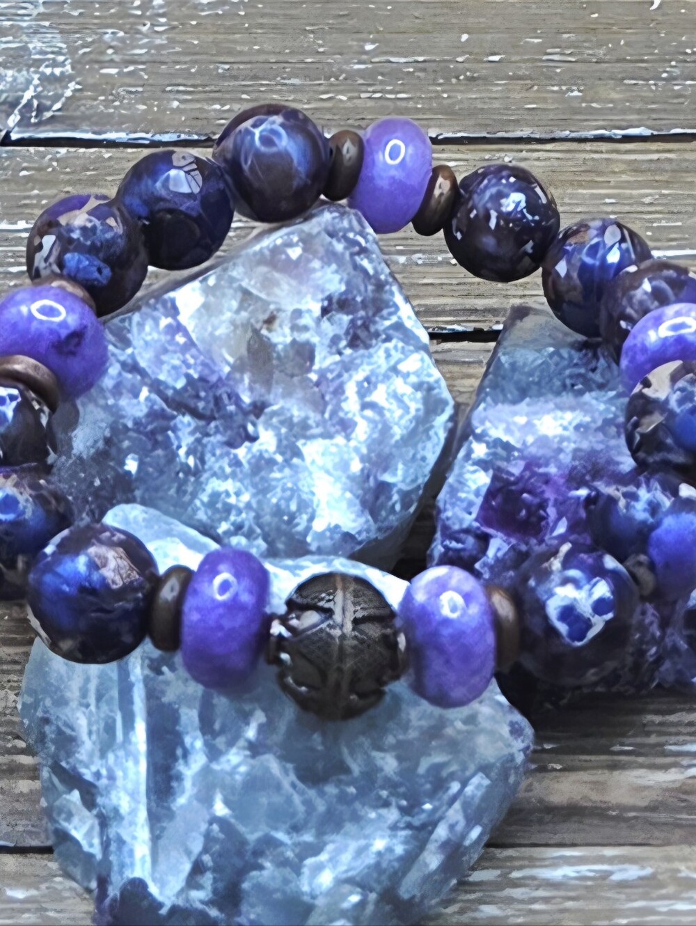 Purple Imperial Jasper, Charoite and Copper Beaded Bracelet